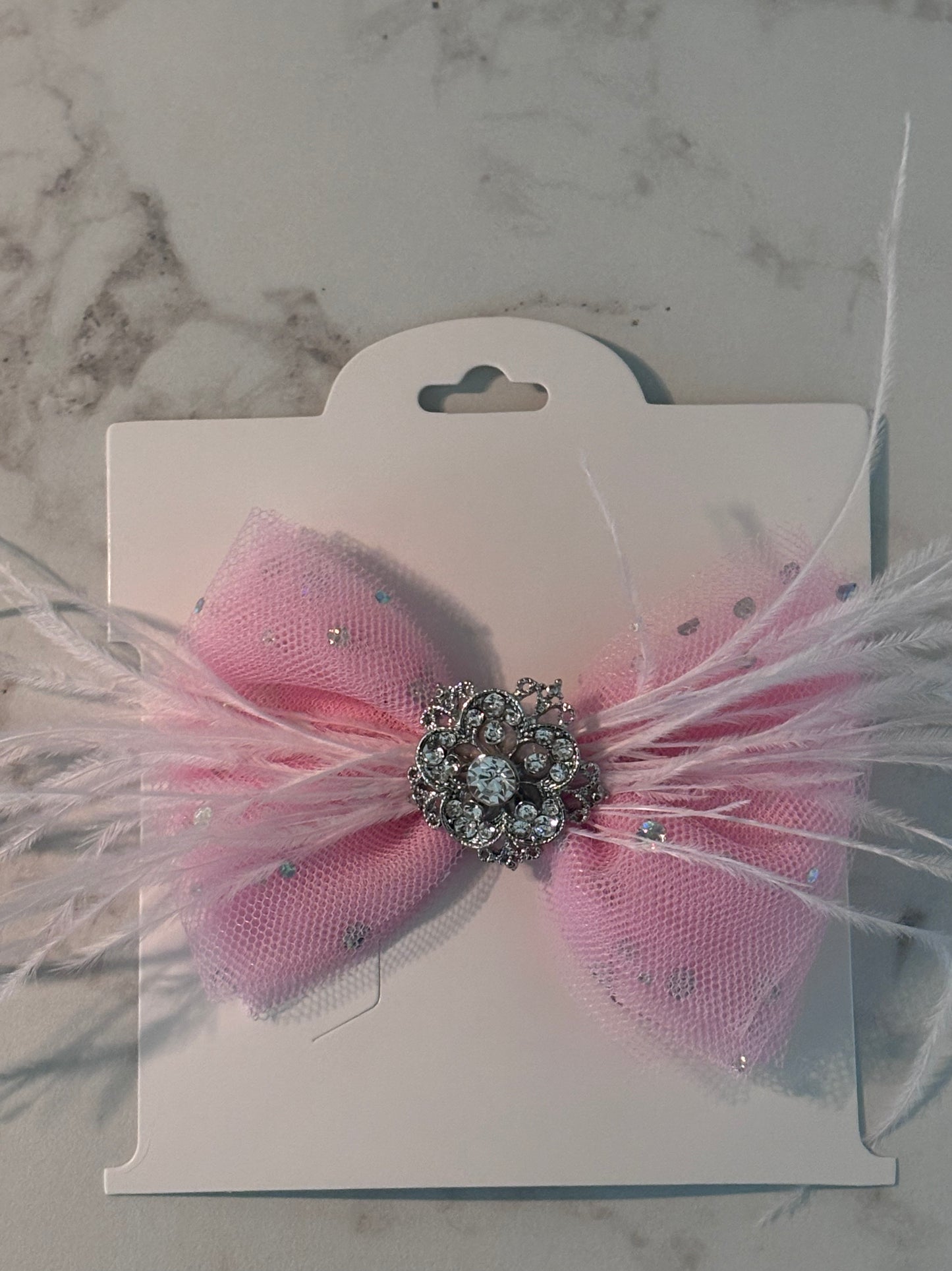 Pink Diamond 4 in Feather Bow