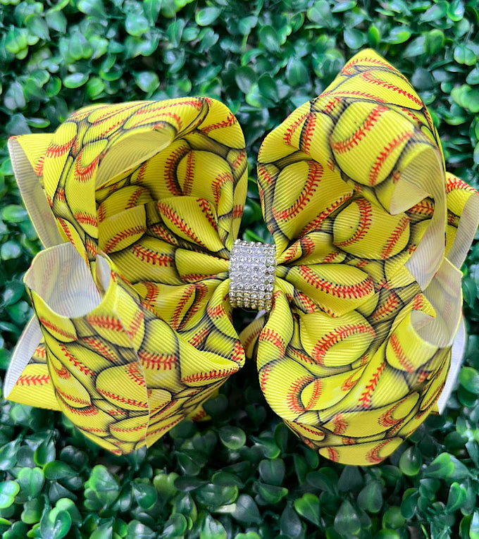 Yellow Softball Print Bow