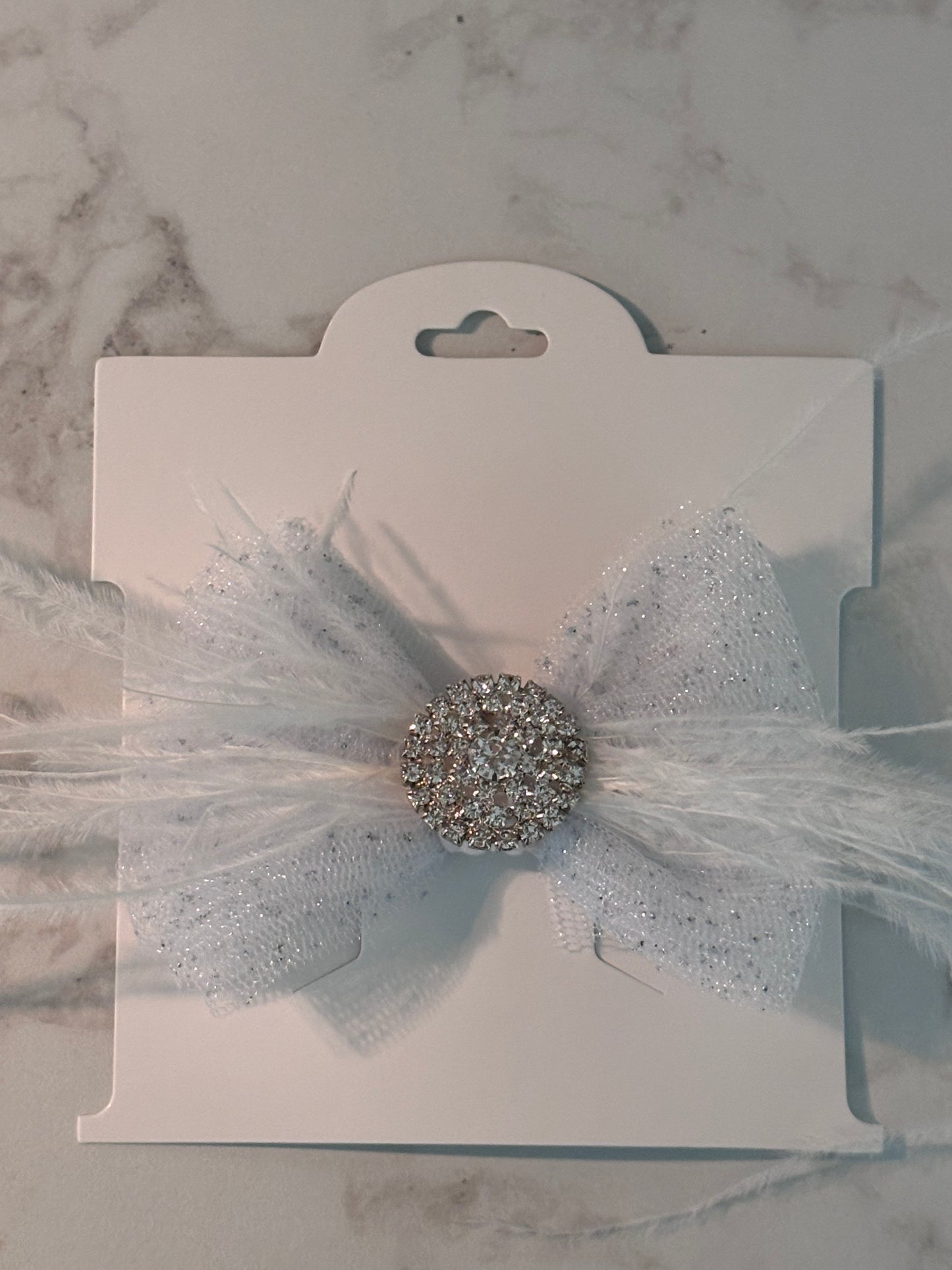 Silver and White 4 in Feather Bow