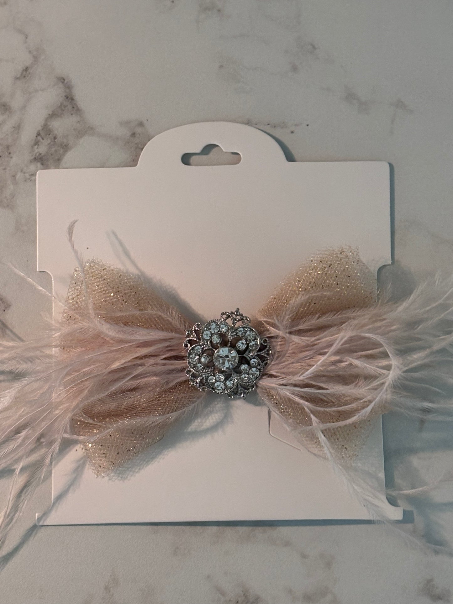 Champagne Glitter 4in Feather Bow