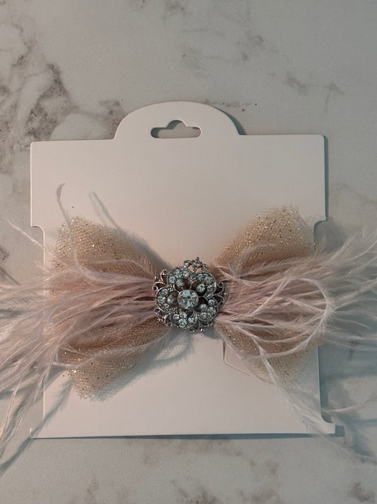 Champagne Glitter 4in Feather Bow