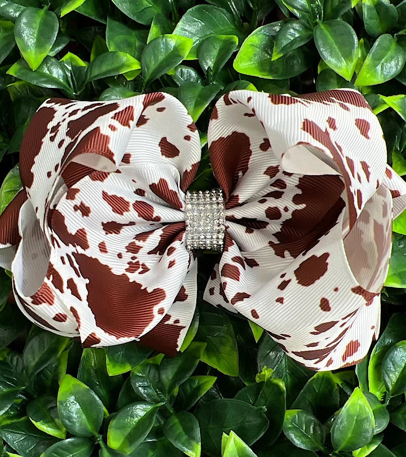 Brown & White Cow Print Bow